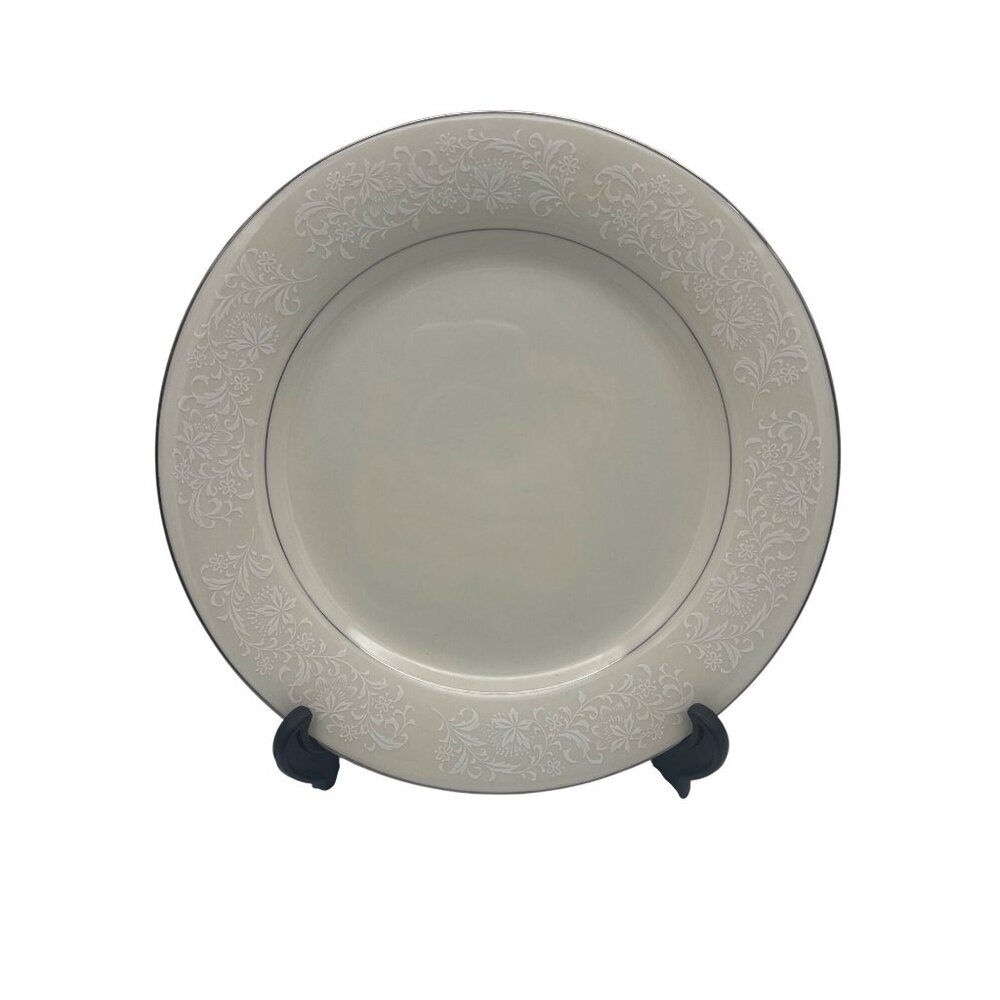 Vintage Ivory Fantasy Japan China Dinner Plate 10.75" White Platinum Trim